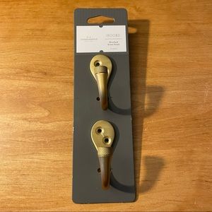 2 Count Threshold Brushed Brass Finish Hooks With Mounting Hardware - Brand New